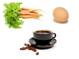 cà phê, trứng và cà rốt